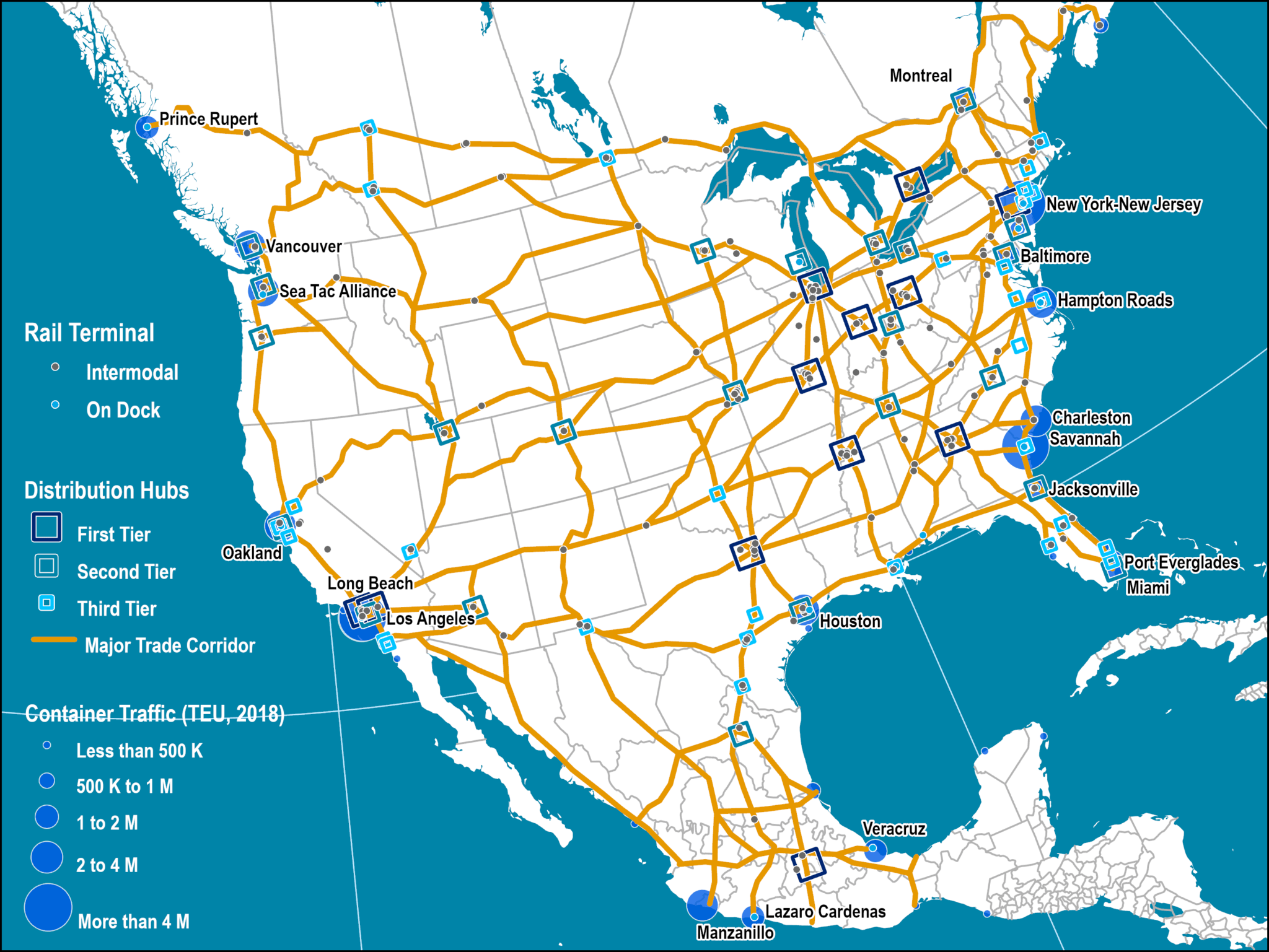 Major Inland Terminal Clusters in North America | Port Economics ...